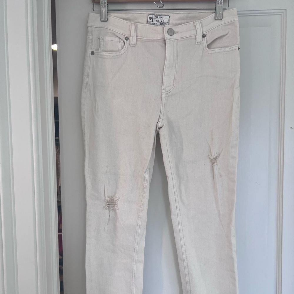 Free People Cream Fringed-Bottom Jeggings; Size 27